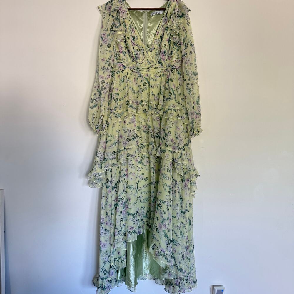 Mac Duggal Tiered A-Line Long-Sleeve Ruffled Chiffon Gown Size 4 - Picture 9 of 10